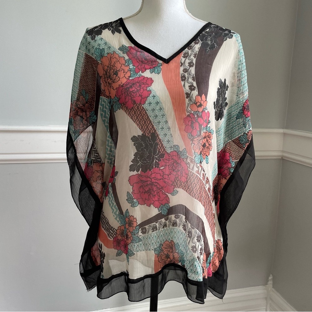 Motherhood Maternity Floral Chiffon Women's Top Tunic Kimono Size M